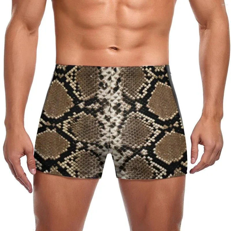 Men's Swimwear Black Snakeskin Swimming Trunks Snake Scale Print Custom Durable Swim Boxers Training Large Size Men Swimsuit