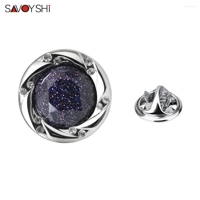 Brooches SAVOYSHI Luxury Blue Star Stone Lapel Pin For Mens Suit Collar Round Crystals Badge Brooch Sweater Jacket Dress Decor