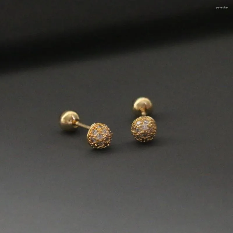 Stud Earrings Simple Small Micro Pave CZ Round Ball Earring Trendy Stainless Steel Screw Bar Ear Cartilage Cuff Jewelry