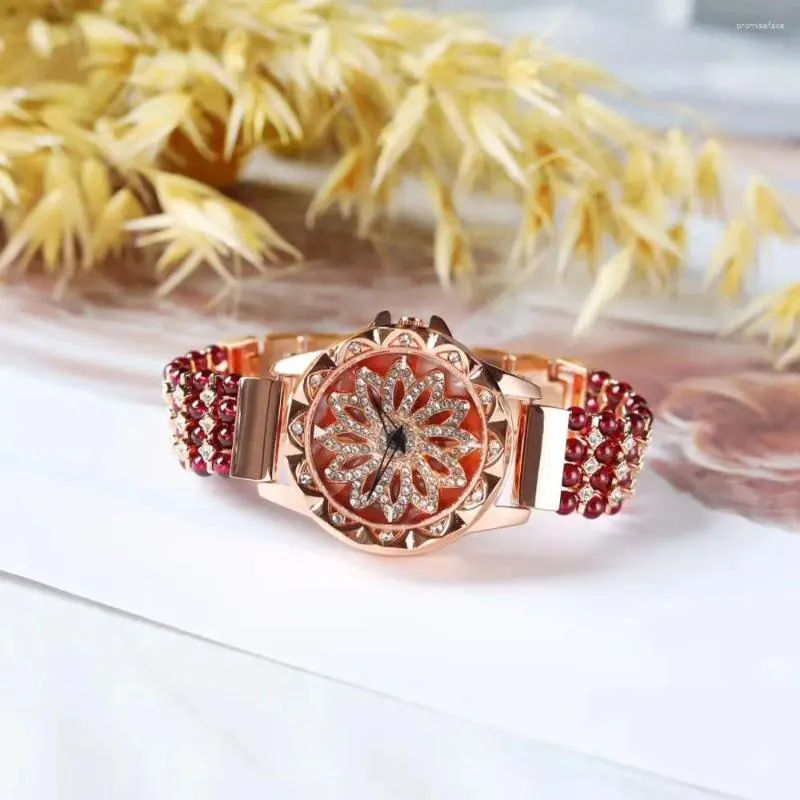 Strand Natural Garnet Stone Bracelet & 33mm Watch DIY Jewelry For Woman Waterproof Summer Beach Wholesale !