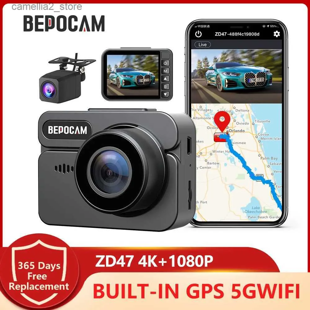 DVR de voiture BEPOCAM ZD47 enregistreur DVR de voiture 4K + 1080P double objectif intégré GPS Wifi Dash Cam Autos vidéo Dashcam caméra de véhicule arrière pour voitures Q231115