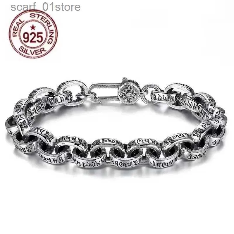 Chain 2023 Factory Price 100% Real Solid S925 Silver New Six-Character Mantra Bracelet Men Women Retro Trend Jewelry GiftL231115