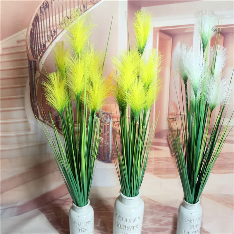Other Event Party Supplies 7 Heads Fake Reed Bouquet Silk Onion Grass Large Artificial Tree Wedding Flower Plastic Autumn Plants for Home Decoration 230414