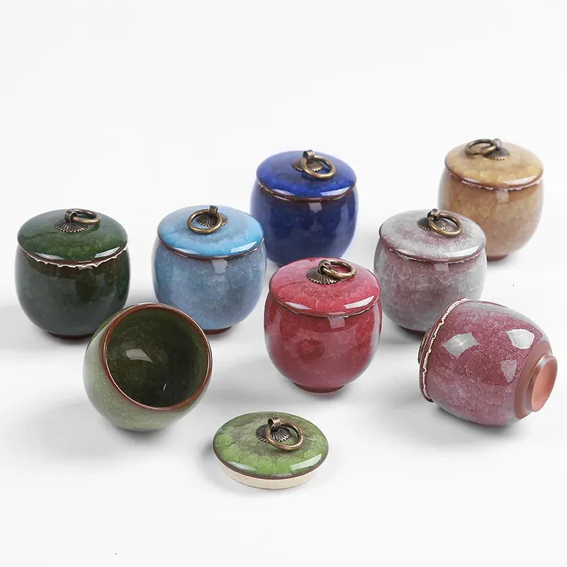 Storage Bottles Jars Creative Crack Ceramic Airtight Jar Portable Travel Tea Caddy Mini Porcelain Storage Jar Jewelry Box Container Home Decor Modern 231114