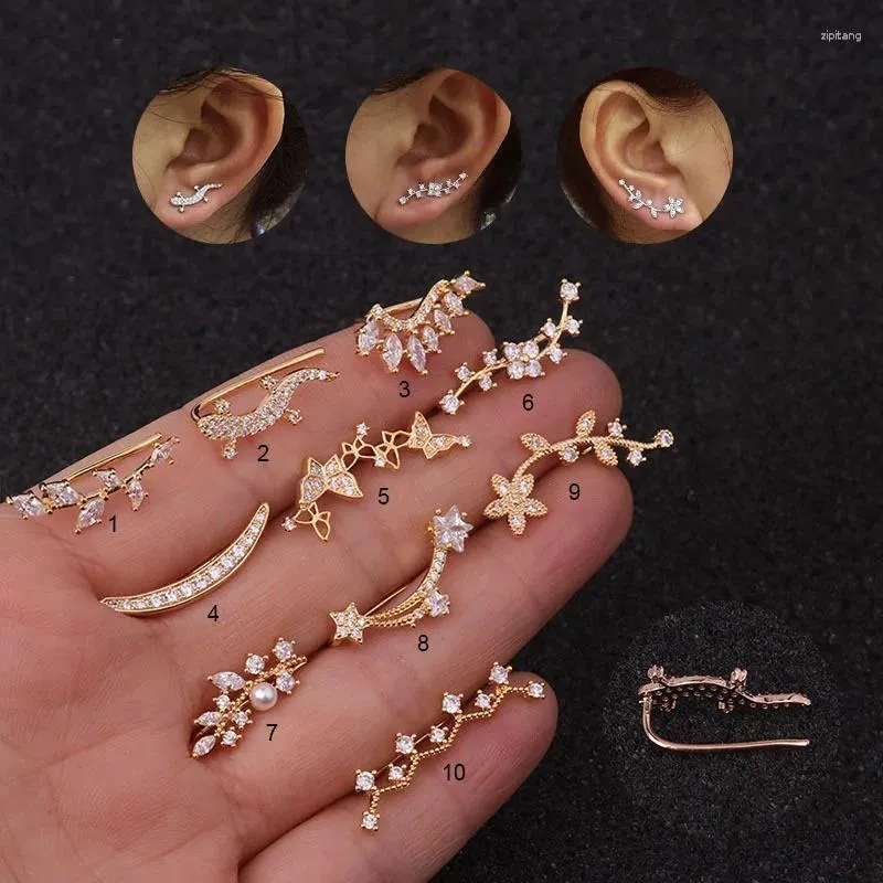 Stud Earrings Delicate Lobe Piercing Clip Earings For Women 1PC Dainty Zirconia Leaf Star Gecko Ear Climbing Earing Fashion Jewelry KBE475