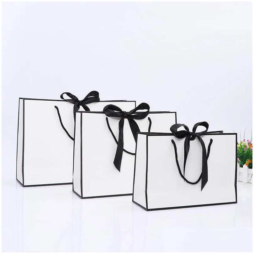 Gift Wrap Creative Design Large Black Border White Kraft Paper Bag With Handle Wedding Party Favor Bowknot Lx01480 Drop Delivery Hom Dhnpu