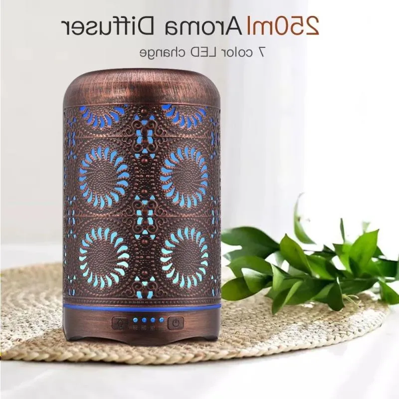 Freeshipping 250 ml metalowy metalowy home nawilżacz aromaterapia dyfuzor oleju eterycznego mgły mgły mgły 7 kolor nocne światło opmtt