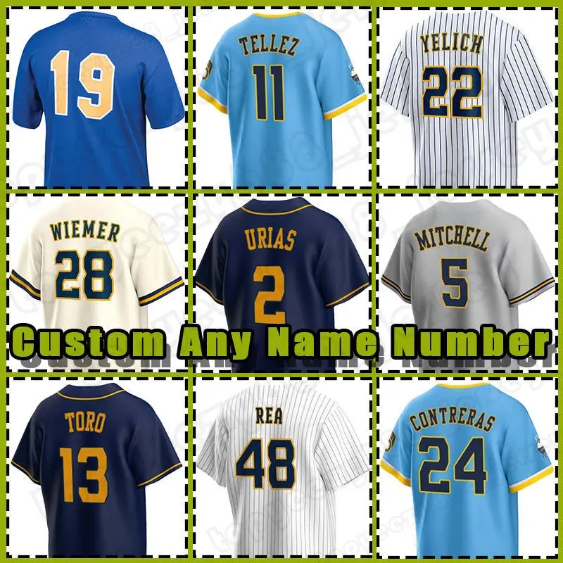 22 Christian Yelich Maillot de baseball Rowdy Tellez Garrett Mitchell Abraham Toro Javy Guerra Milwaukee Colin Rea Joey Wiemer Brewers Brice Turang Luke Voit Luis