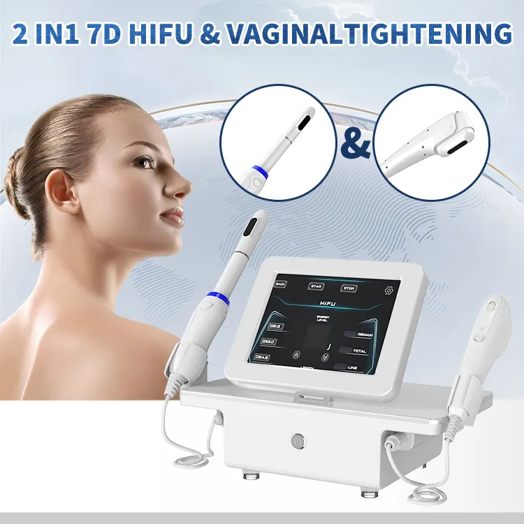 Портативные двойные ручки 7D Hifu Vaginal Machine Многофункциональная косметическая оборудование глаз/шея/лицо лицевая подъемная кожа омолажений для похудения затягивания влагалища затягивание