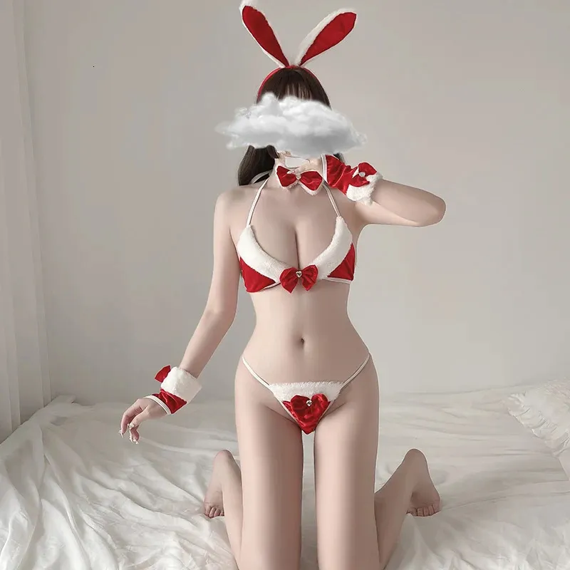 Sexig uppsättning julunderkläder för kvinnor Sexig Lady Santa Claus Cosplay Costume Xmas Underwear Set Red Bunny Uniform Sexig klubbkläder 23115