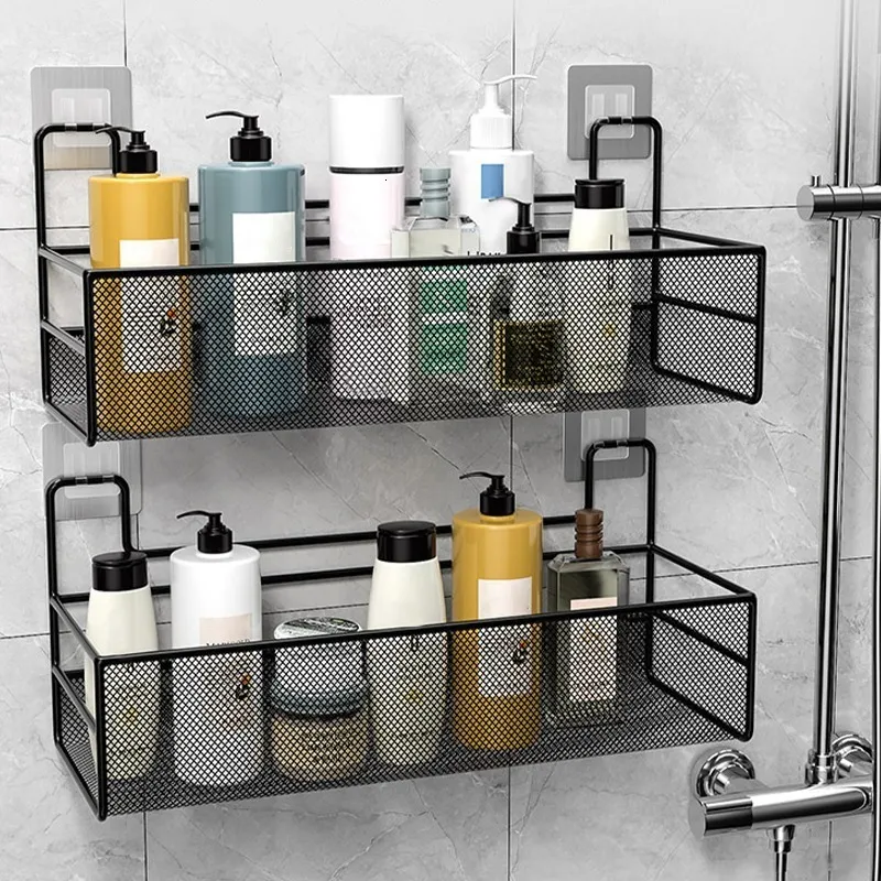 1pc Bathroom/kitchen Punch-free Corner Shelf, Shower Rack, Iron Art Shampoo Storage  Rack With Suction Cup Brackets, Bathroom Accessories