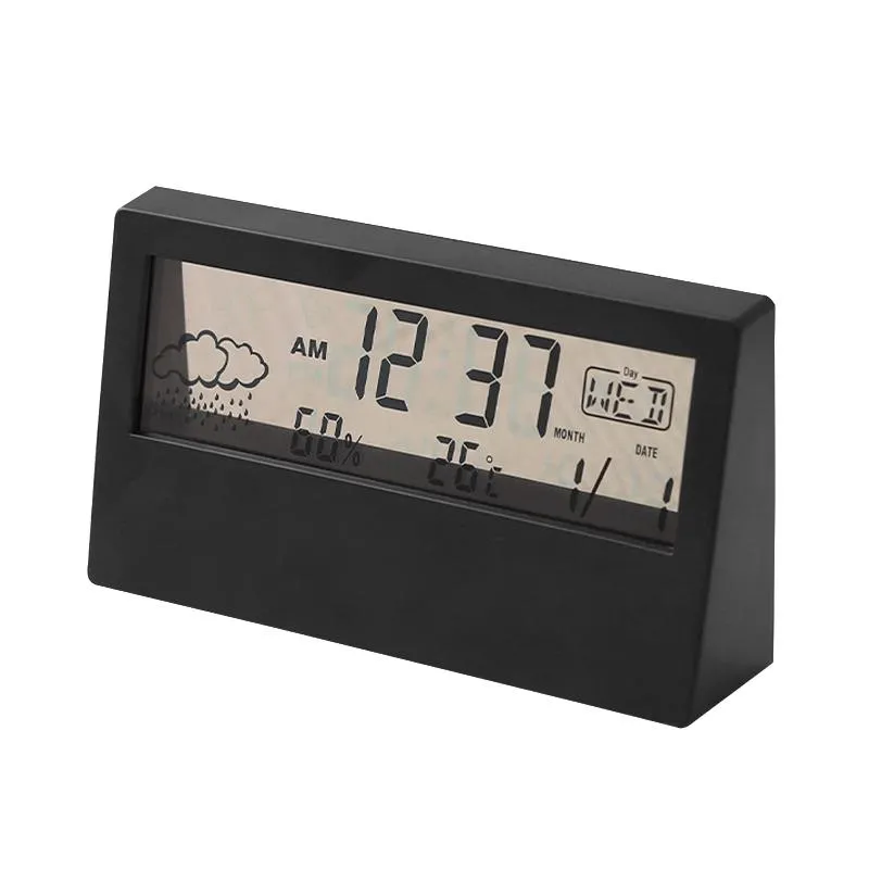 Klockor tillbehör Andra transparent elektronisk väckarklocka Kalender Vädertemperatur Fuktighet Display LED Tabell med Snooze Model