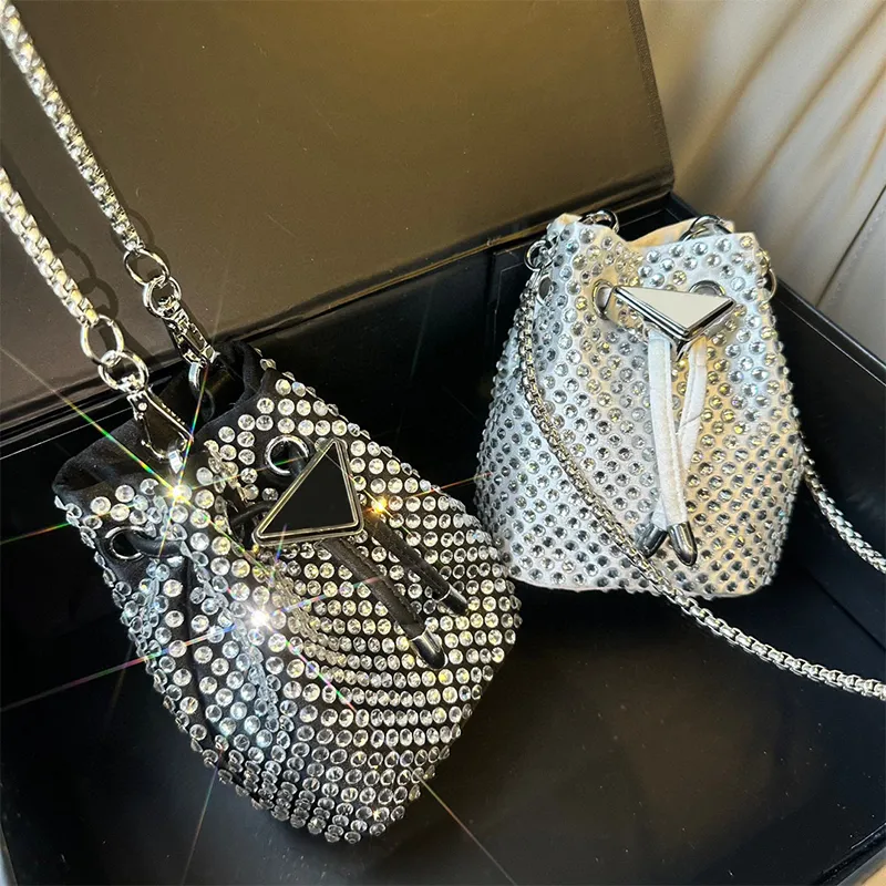 Women s Mini Satin Tote Handbags Crystal Embellished Bucket Bags for 2024