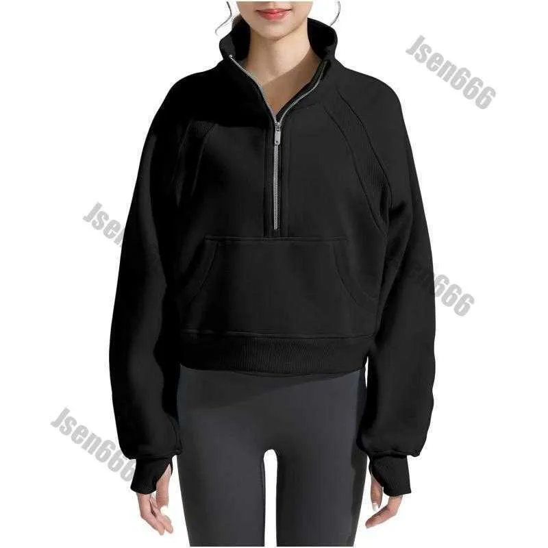 Lululemen Donna Giacche 1:1 Felpe con cappuccio Plus Velluto Autunno e Inverno Felpa con cappuccio Yoga Ispessimento sportivo Mezza cerniera Designer Maglione Abiti corti larghi N5XJ