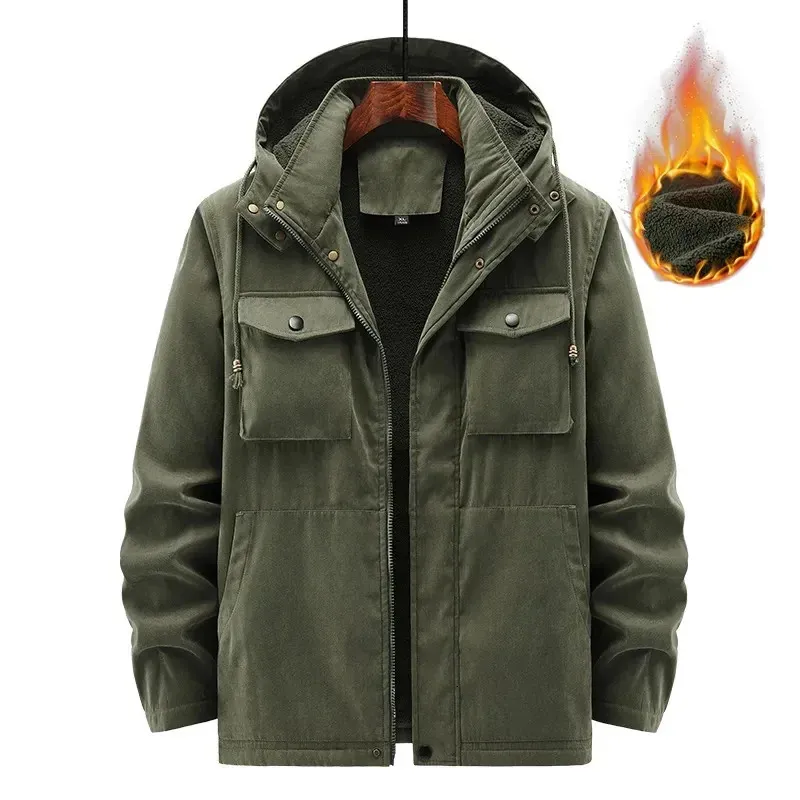 Mens Down Parkas Winter Cargo Military Jacket Men Thick Warm Green Hooded Clothes Plus Velvet Fashion Oversize 5XL 6XL Pocket Coat 231114