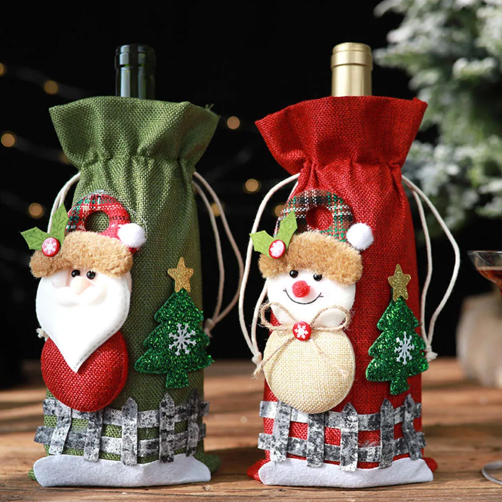 Nieuwe Kerst Wijnfles Covers Tas Sneeuwpop Kerstman Champagne Fles Cover Sleeve Vrolijk Kerstfeest Nieuwjaar Tafeldecoraties