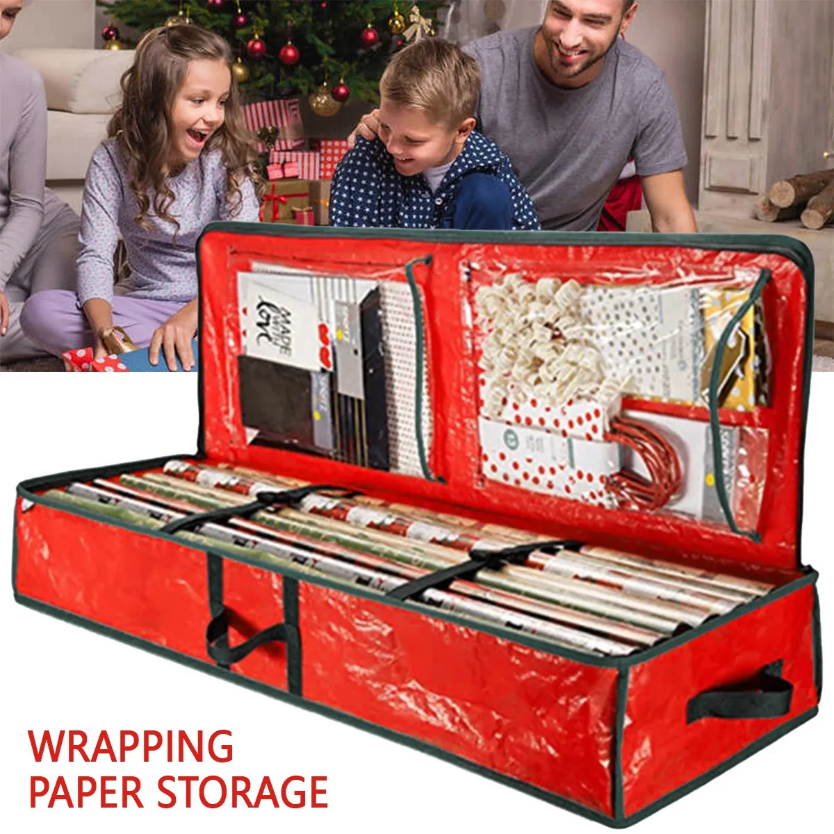 Other Home Garden Christmas Gift Wrap Storage Bag Waterproof Underbed Organizer with Reinforced Handles Xmas Wrapping Paper Box 231115