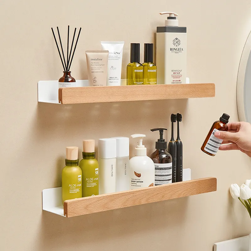 Bathtub Rack Shelf Solid Wood White Shelf Corner Shower Shampoo