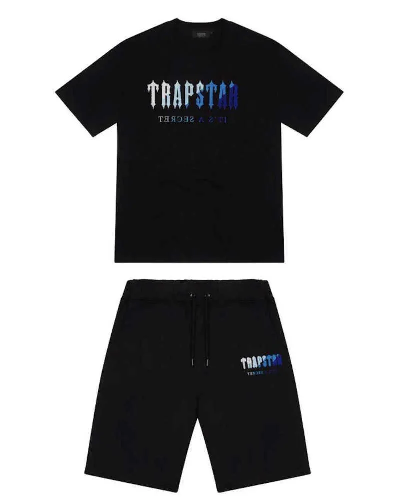 Mens Trapstar T -shirt Kort ärm Tryckdräkt Chenille Tracksuit Black Cotton London Streetwear Classic Design 63ess