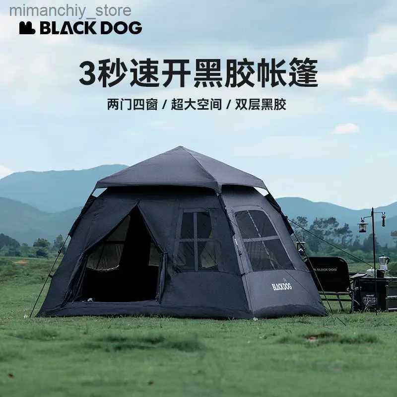 Tents and Shelters Naturehike Blackdog Outdoor Black Rubber Automatic Tent Camping Portab Equipment Thickened Sunscreen Two Door Four Window Tent Q231115