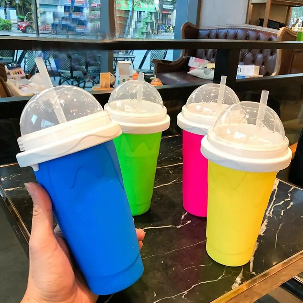Drinkware plástico sorvete espremer copos com tampa de silicone de grau alimentício congelado slushy maker diy smoothie copo pitada copos