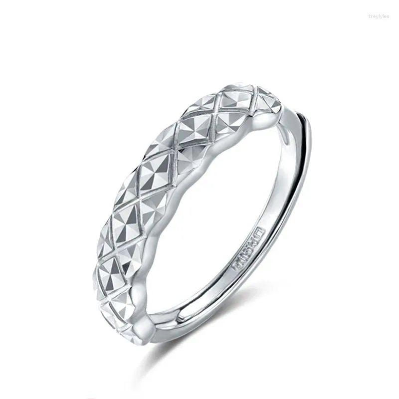 Cluster Rings Pure Platinum 950 Ring For Women Imitation Diamond Carved Pattern Real Pt950 Engagement Female US 5-8 Resizable