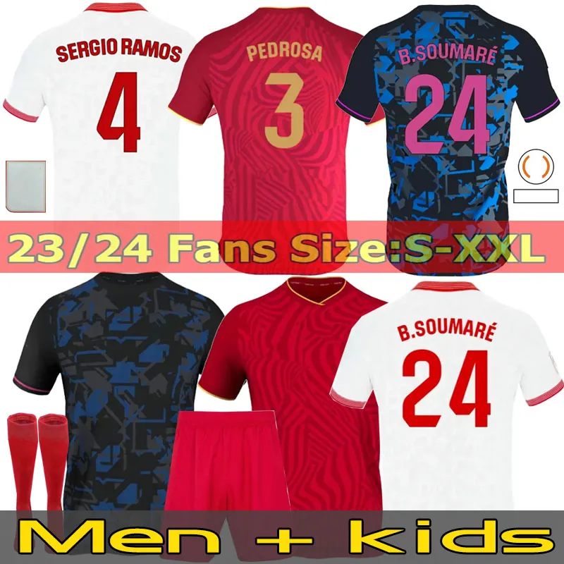 إشبيلية FC 2023 2024 Sevillas Soccer Jerseys Final L.Ocampos Suso Jong Maillot Gudelj K.Rekik Tecatito Munir Rafa Men Kids Kit 23 24 Football Shirt Boy Home Away Away Away