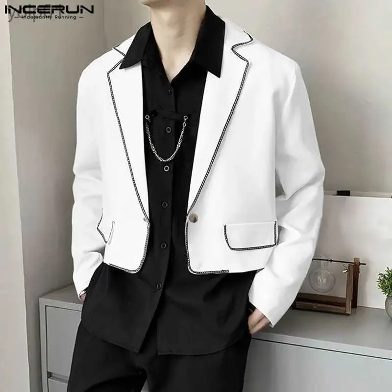 Kurtki męskie 2023 Męska Patchwork Blazer Patchwork Long Sut Lapel One Button Fashion Cropped Coats Suits Men Blazer Blazer S-5xll231115