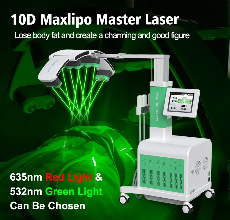 Red Green Laser Lipo Machine 10D 635NM 532NM Body Shaping Celluite Removal Cryo pads with EMS Muscle Stimulate Fat Reduction Lipolaser Equipment
