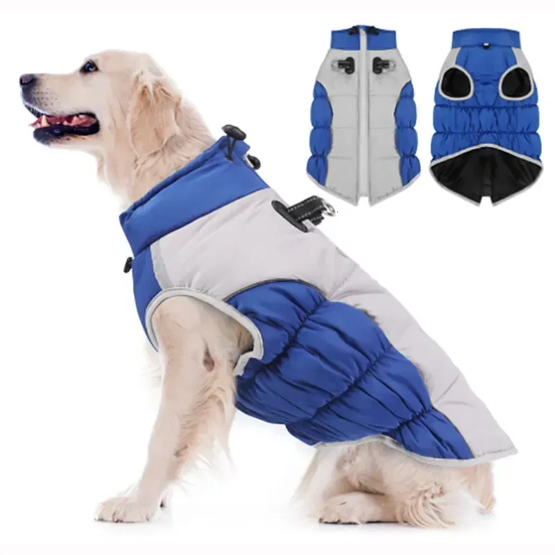 Vêtements pour chiens Manteaux pour temps froid avec harnais intégré Veste de neige coupe-vent imperméable Vêtements Fermeture à glissière 231114