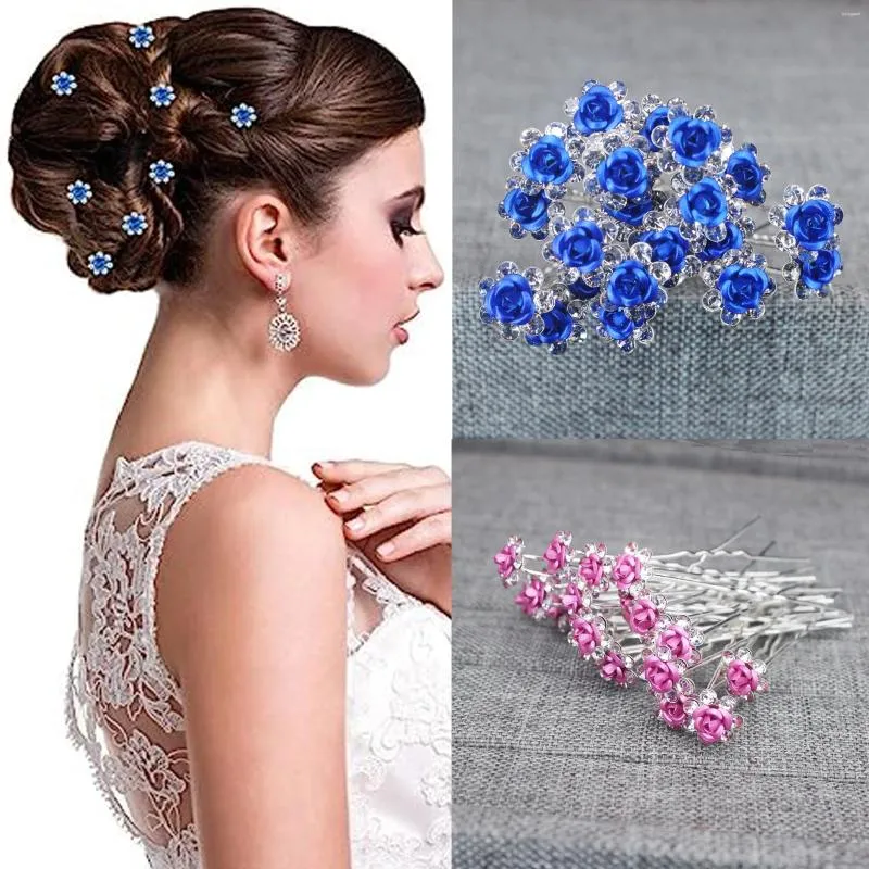 Hårklipp 20st Rose Flower Rhinestone Crystal Pins for Bridal Wedding Party Daily Life Women smycken Acessory