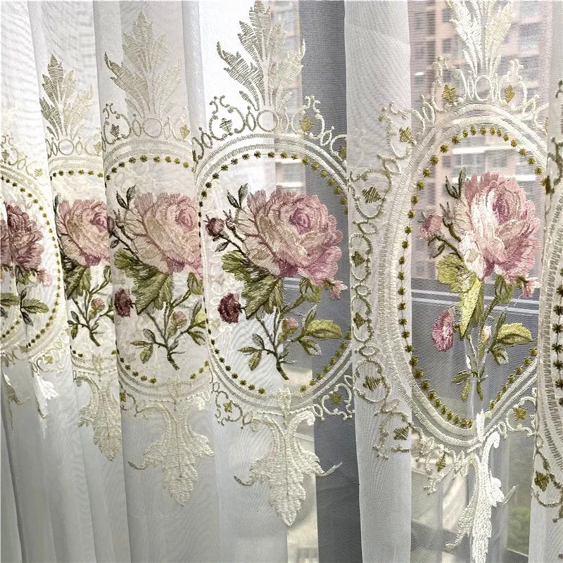 Gardin American Luxury Peony Brodery Tulle för vardagsrum europeisk elegant blomma ren voile draperier sovrum 230414