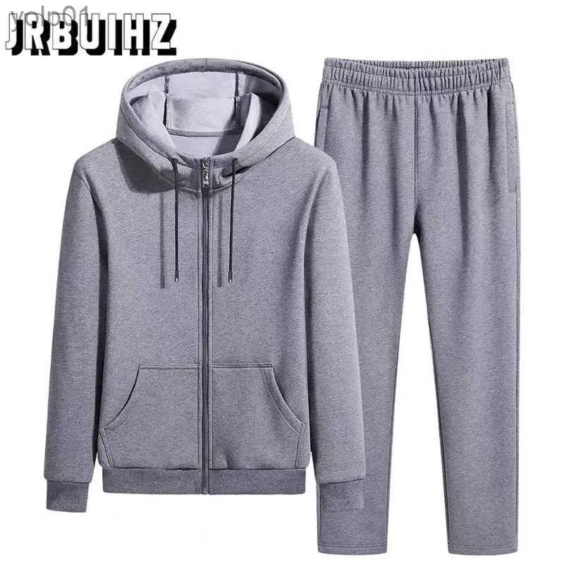 Herenjassen Maat M-5XL Puur katoenen sportpak Heren Lente Herfst Sweatshirts Broeken Vest met capuchon Sportkleding Tweedelig TrendL231115