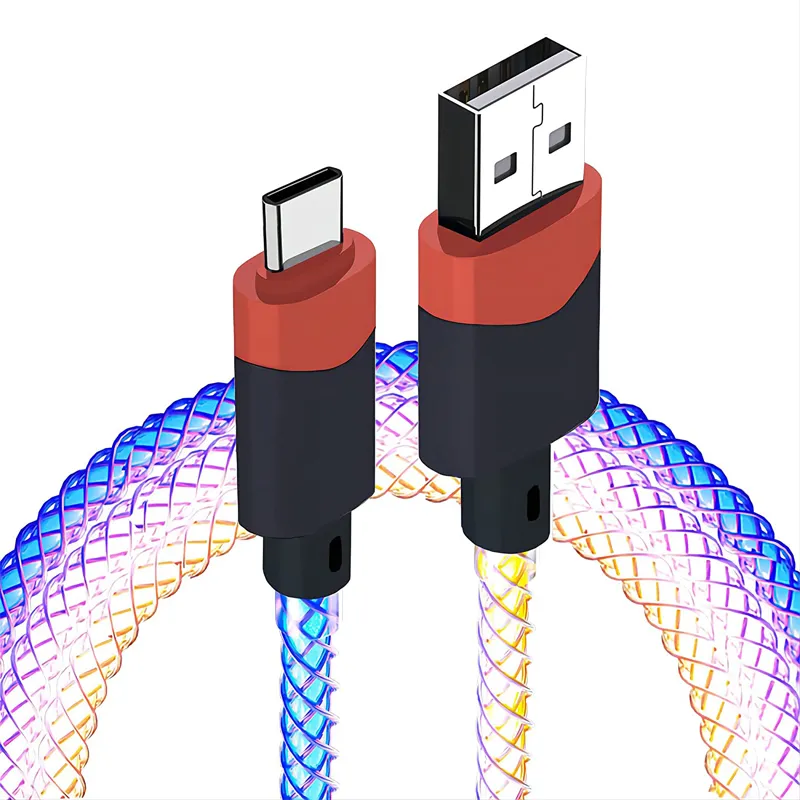 USB Type C 케이블 3.2 피트 LED RGB 조명 점진적 USB A to Type-C 충전기 코드 66W 빠른 충전 1m