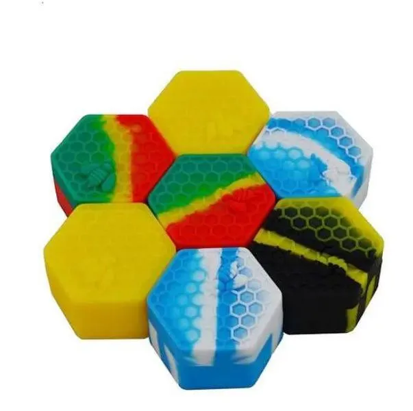 Récipient en Silicone hexagonal d'abeille de couleur riche, récipient en Silicone pour huile, cire, pots en Silicone Dab 12 LL