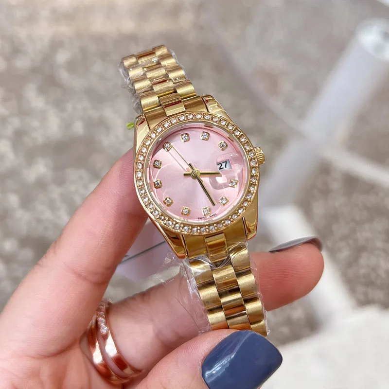 luxury gold sliver women watch Top brand designer 28mm wristwatches diamond lady watches All Stainless Steel band For womens Valentine's Christmas Mother's Day Gift