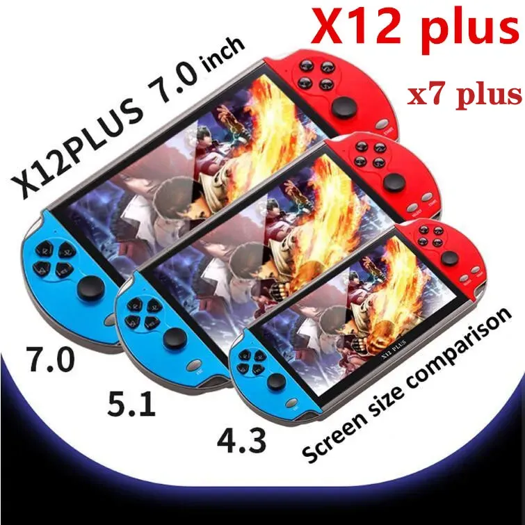 Stok Video Oyun Konsollarında Oyuncu X12 artı 7 inç ekran Taşınabilir El Oyunları Konsolu PSP Retro Çift Rocker Joystick vs X19 X7 Plus 5.1 '' Perakende Kutusu ile