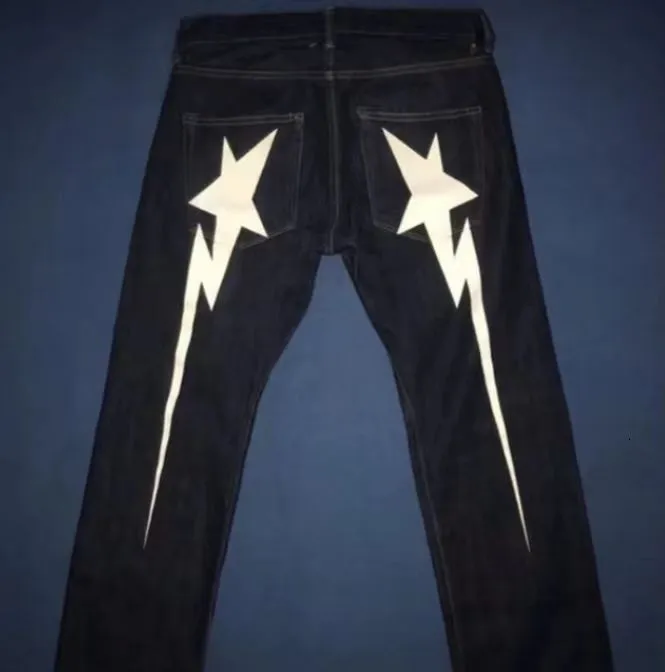 Jeans masculinos Bapesta primeiro ano meteoro ins impresso calças soltas masculinas e femininas hip-hop ins tendência americano harajuku jeans 230504