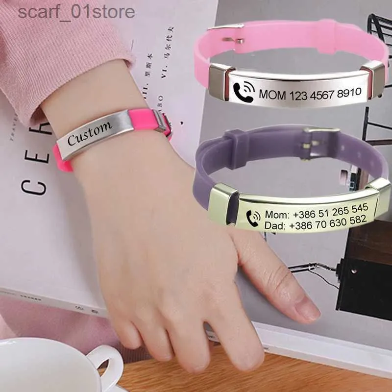 Personalized Stainless Steel Anti Lost ID Sterling Silver Bangle Bracelets With Custom Name And Soft Silicone Bangle For Kids Secure Child Jewelry From Scarf 01store 2.41 DHgate.Com
