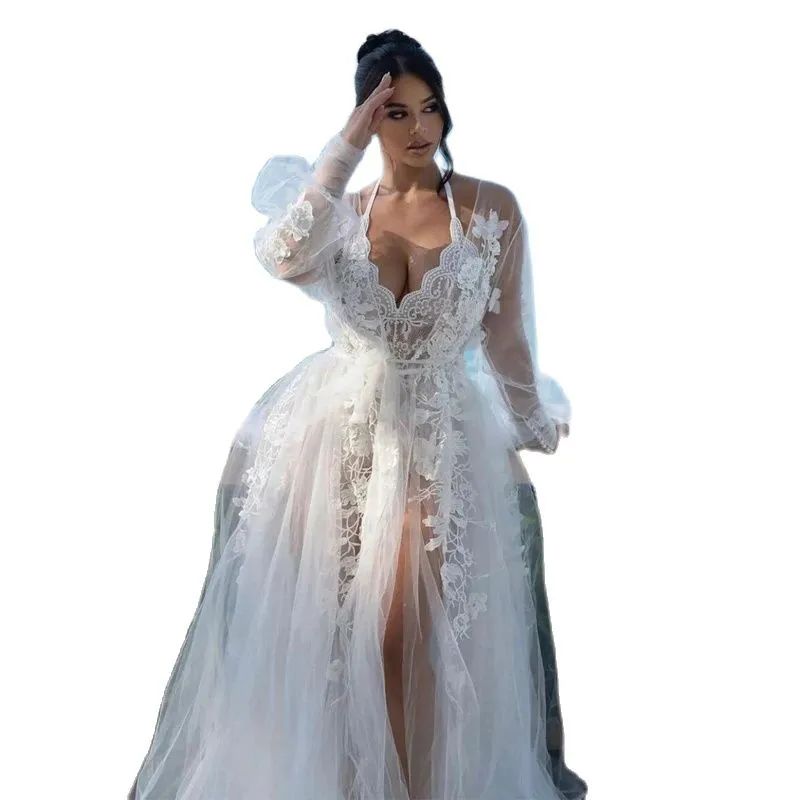 Pizzo Abito Da Sposa A Maniche Lunghe Notturno Notturno Donne Da