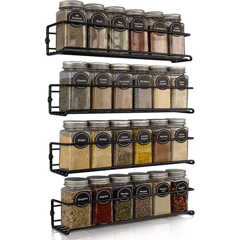 Estante para especias montado en la pared, paquete de 4, organizador de  especias que ahorra espacio para tarros de especias y condimentos,  organizador
