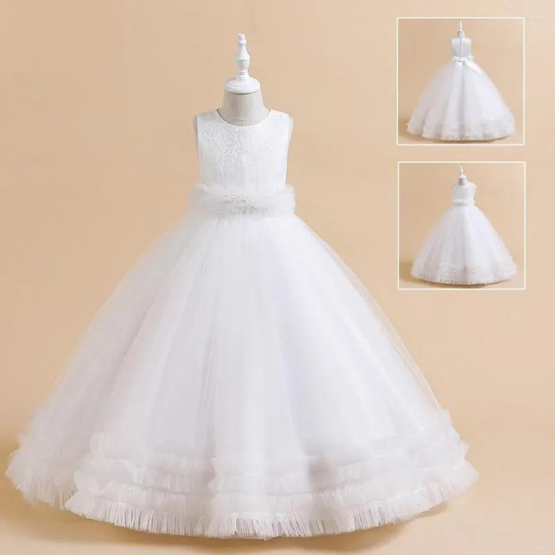 Flickaklänningar Flower Girls Wedding Dress Luxury Sleeveless Talle Layed Kids Princess Ball Gown for Party Children's Prom