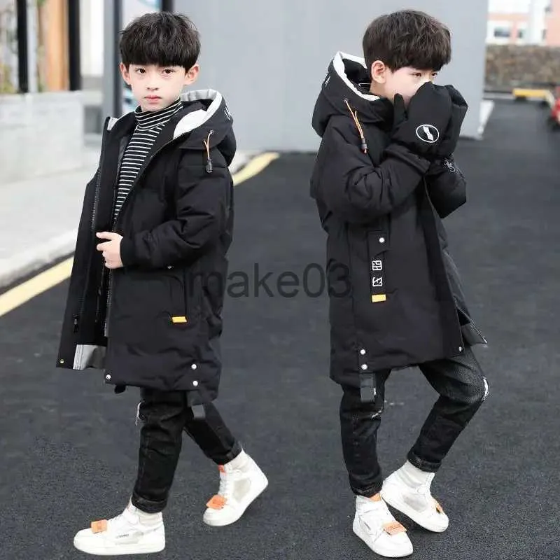 Down Coat New Children Parka barn vinter ned bomullsjacka snöar kläder stor pojke varm kappa tjockare ytterkläder småbarn kläder + handskar j231115