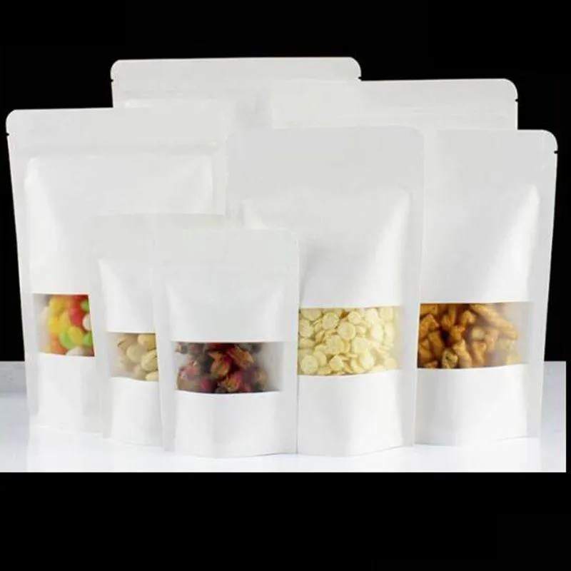 Упаковочные пакеты Оптовая продажа Белая крафт-бумага Майларовый пакет Doypack Многоразовый закрывающийся запах Непроницаемый для еды Чай Травы Закуска Zip-уплотнение Розничная упаковка для хранения B Dh3Ja