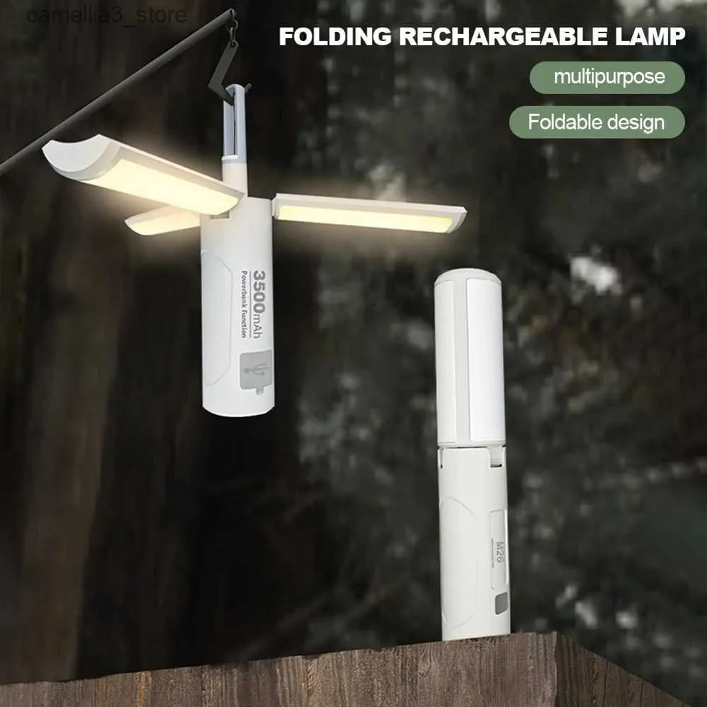 Lanterna da campeggio Lanterna da campeggio pieghevole Banca di alimentazione portatile Illuminazione esterna Torcia Tenda Luce Led Ricaricabile Attrezzature di emergenza Lampade Q231116