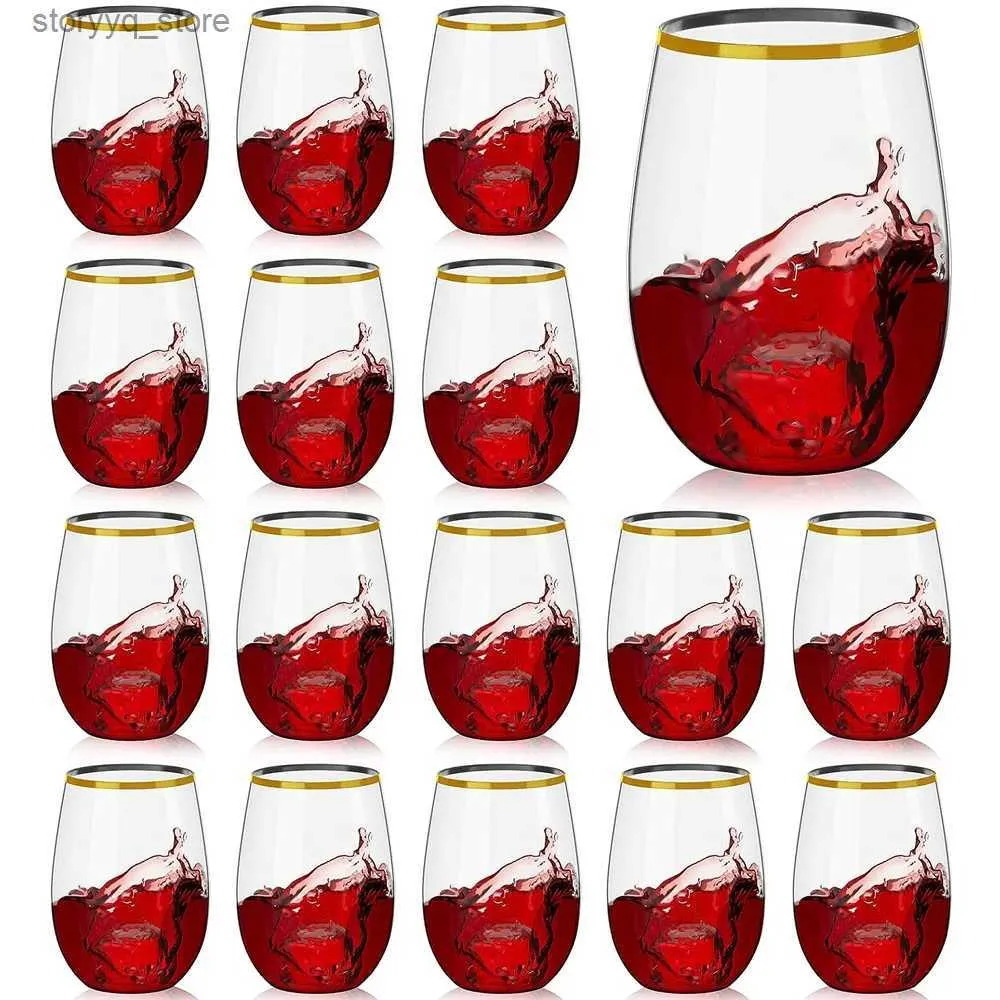 Wine Glasses 16oz Plastic Stemless Wine Glasses Disposable Heavy Duty Unbreakable Clear Plastic Wine Glasses Recyclable Shatterproof Reusable Q231115