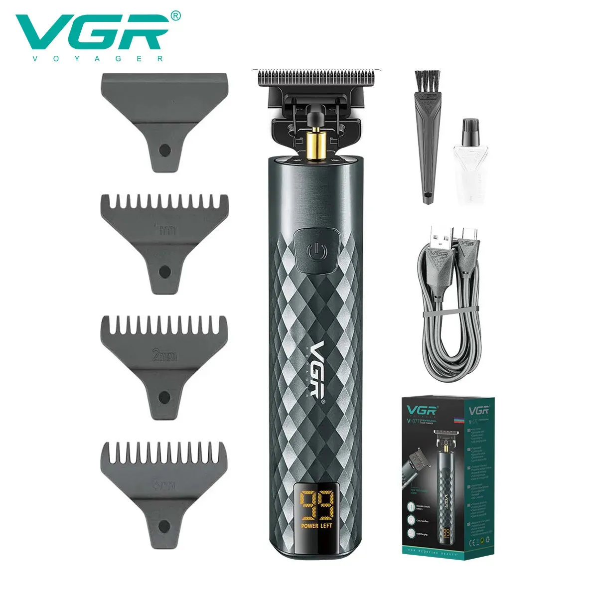 Hair Trimmer VGR Clipper T9 Cutting Maszyna elektryczna fryzura bezprzewodowa łysina fryzjer dla mężczyzn v077 231115