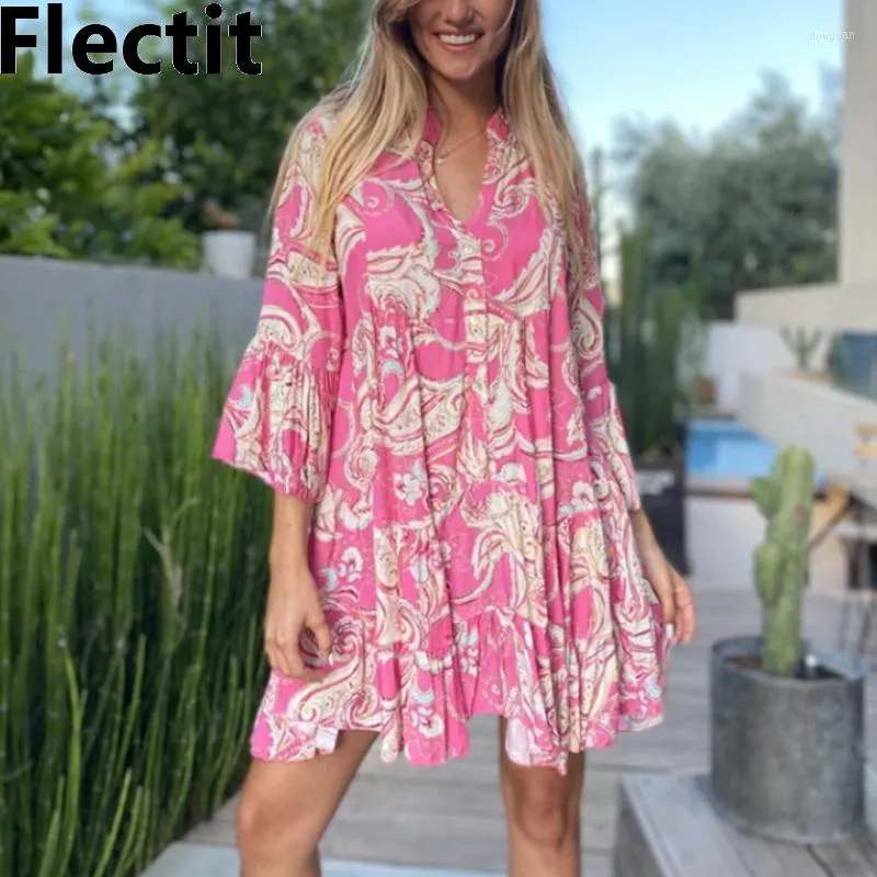 Robes décontractées Flectit femmes Paisley robe Boho Chic manches évasées tunique à plusieurs niveaux été dames vacances Resort porter