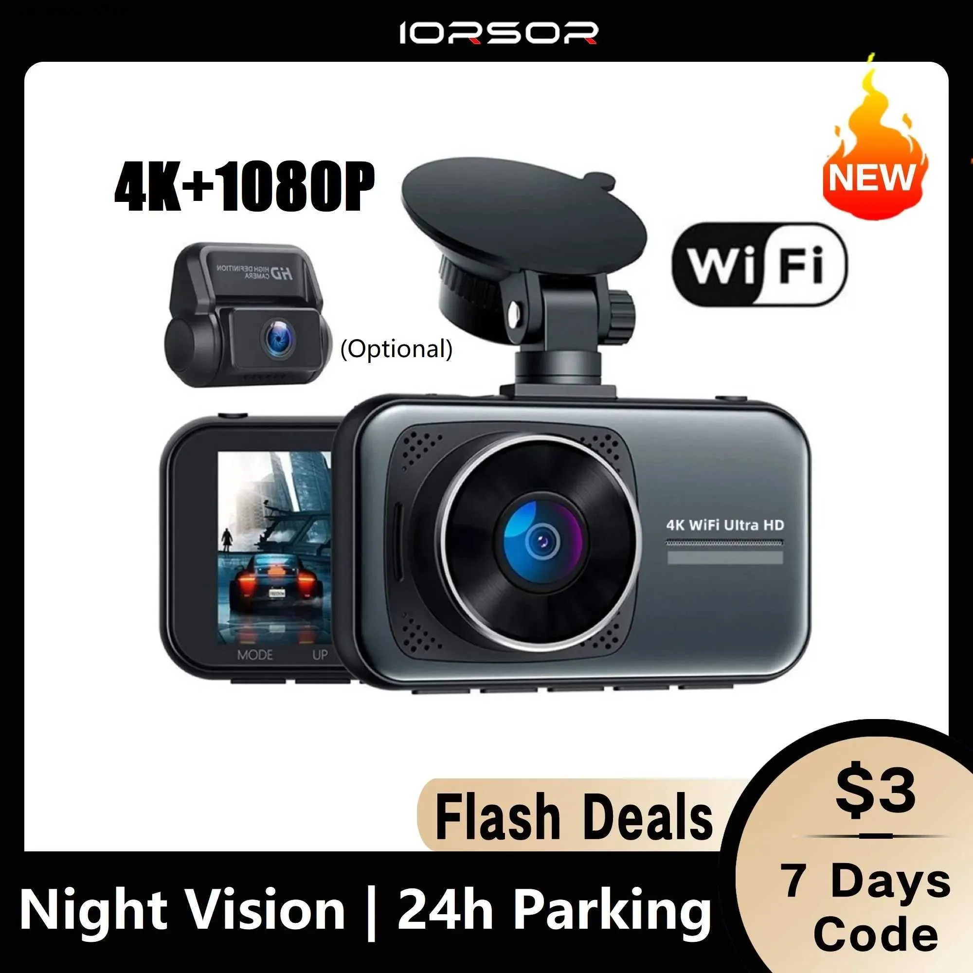 CAR DVR DASH CAM 4K WIFI CAMERA FÖR BIL DASHCAM 24 timmar Parkeringsmonitor Front och bakre Dual DVRS Night Vision Kamera Samochodowa Rejestrator Q231115