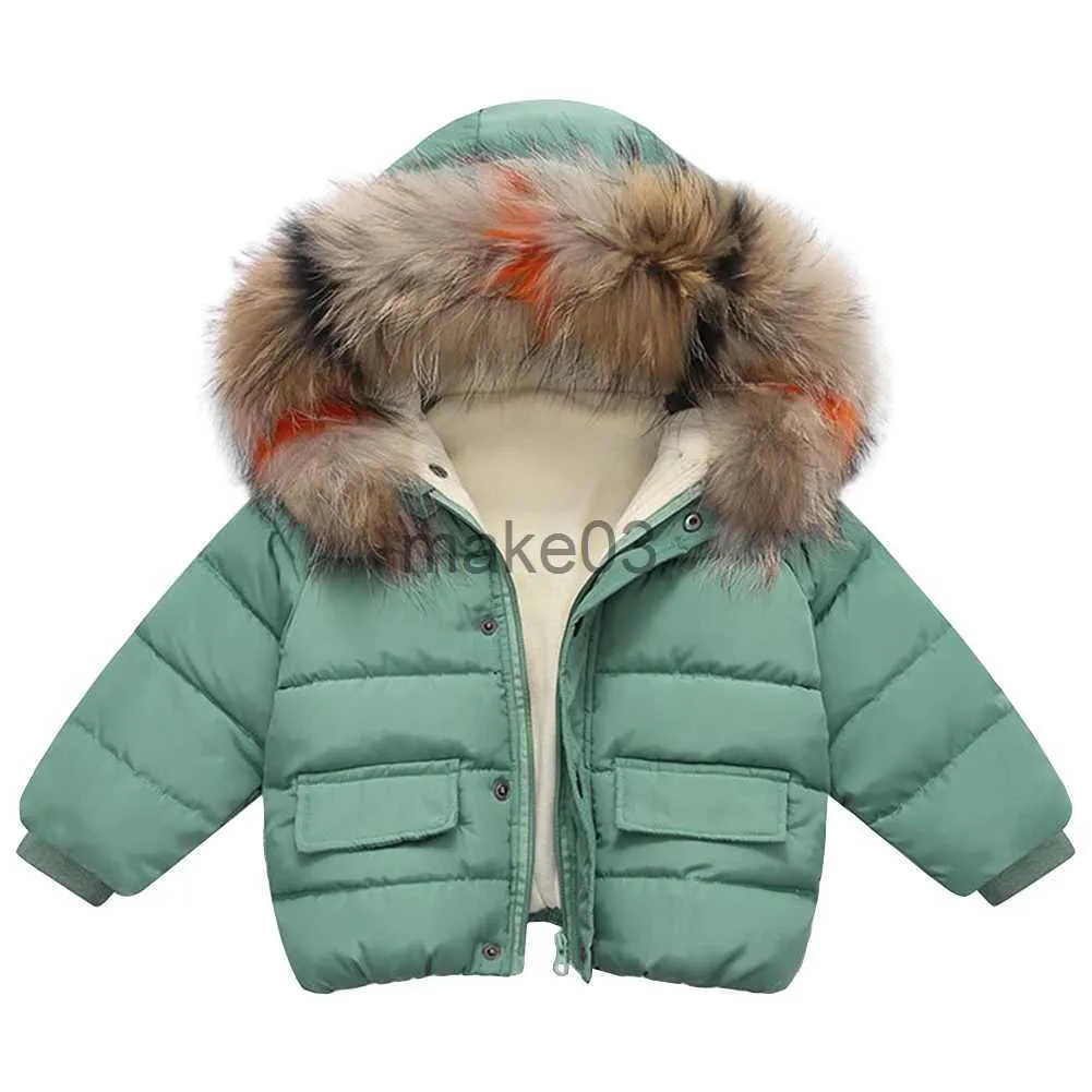 Donsjas Baby Jongens Donsjack Peuter Winter Warm Puffer Parka Meisjes Fleece Bont Capuchon Gewatteerde kinderjas Bovenkleding Sneeuwpak J231115